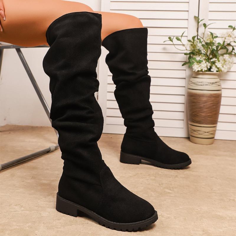 Suede Stacking Boots for Winter 2025 New Plus-size Fleece Low-heeled Sleeves Are No More Than Knee-length Boots for Women