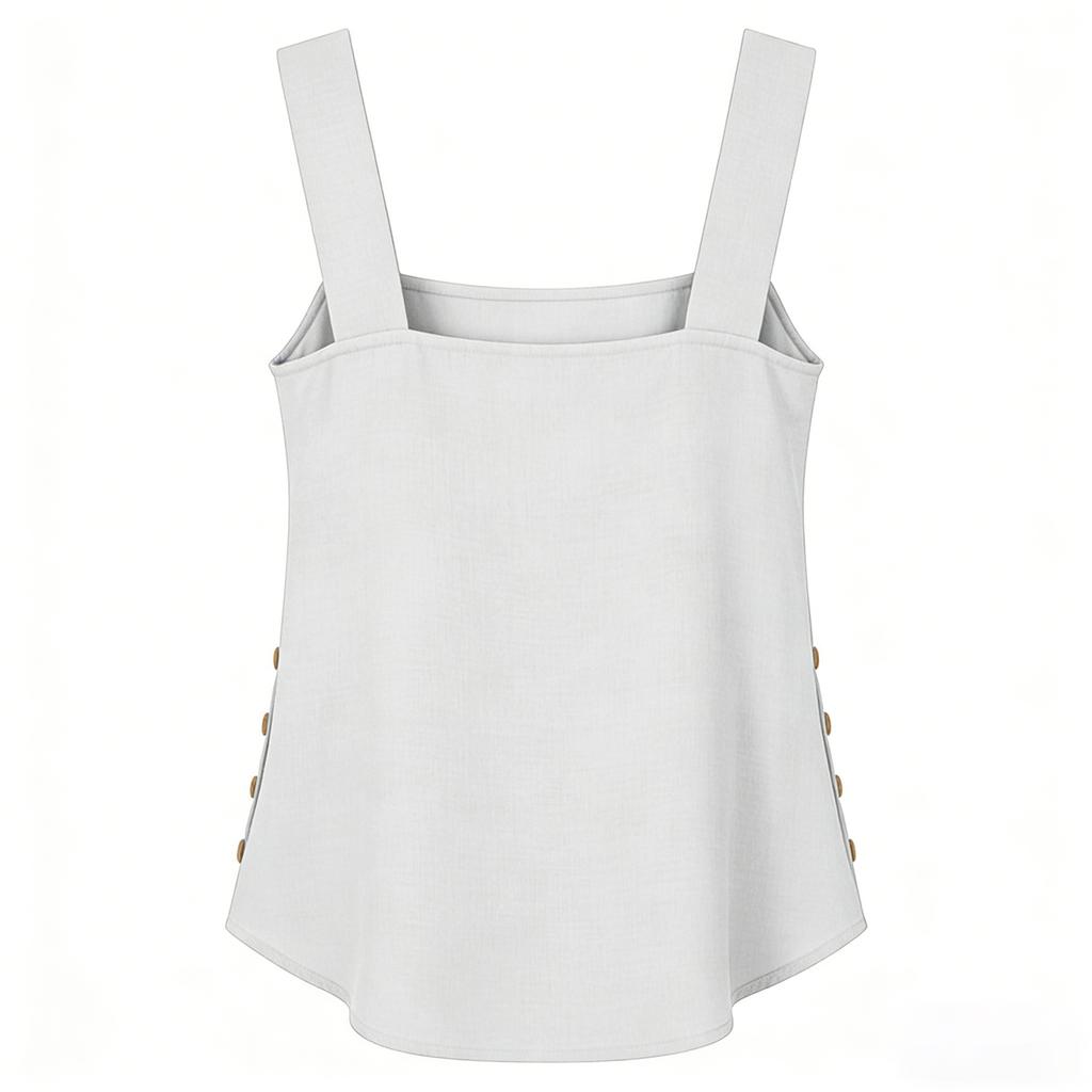 Women Summer Casual Tee Sleeveless Shirt Side Button Loose Cotton Linen Tank Tops