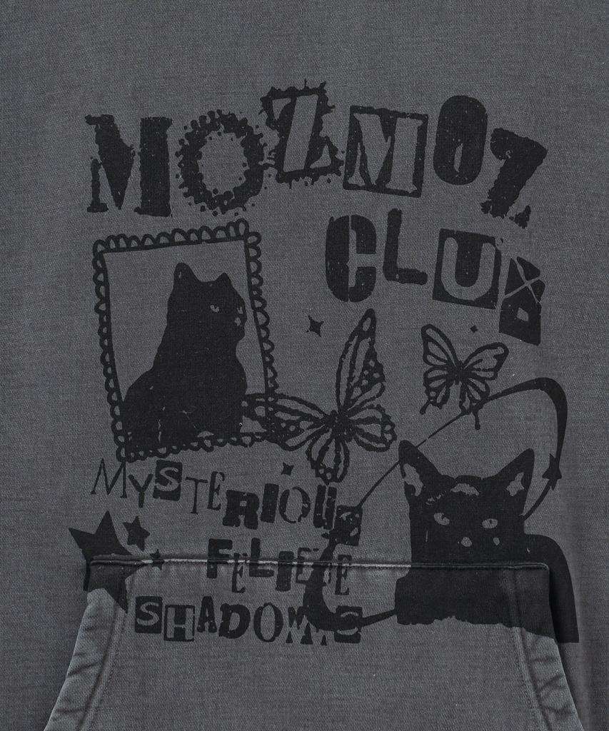 Terry Brushed Pigment Mystery Cat Oversized Hoodie Charcoal