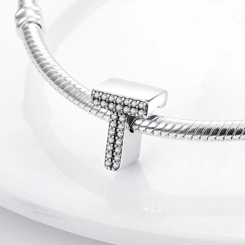 Original A-Z Alphabet Charms Bead 925 Silver 26 Letters CZ Zircon Heart Love Charm Fit Bracelet Bangle Jewelry Making