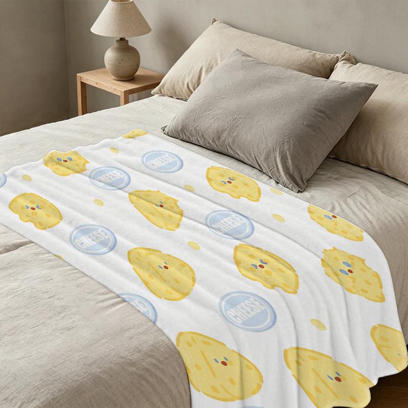 Cheese Series Soft Flannel Blanket, Lightweight Warm Cozy Cute Cartoon Plush Throw, Ideal for Home Lounge, Christmas & Halloween Decoration