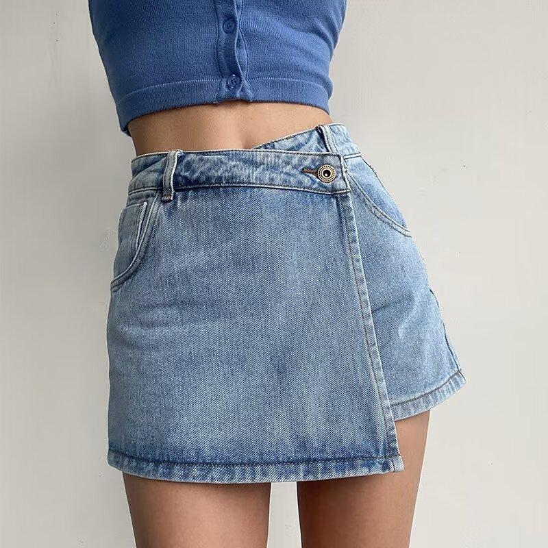 Summer Women's Short Skirt Plus Size S-5XL Shorts Skirts Low Waist Double Layer Denim Shorts  Y2k Korean Harajuku Wide Leg Skorts Culottes