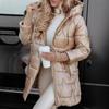 Womens Mid-Length Hooded Cotton Puffer Jacket 3-Zipper Casual Winter Coat Work