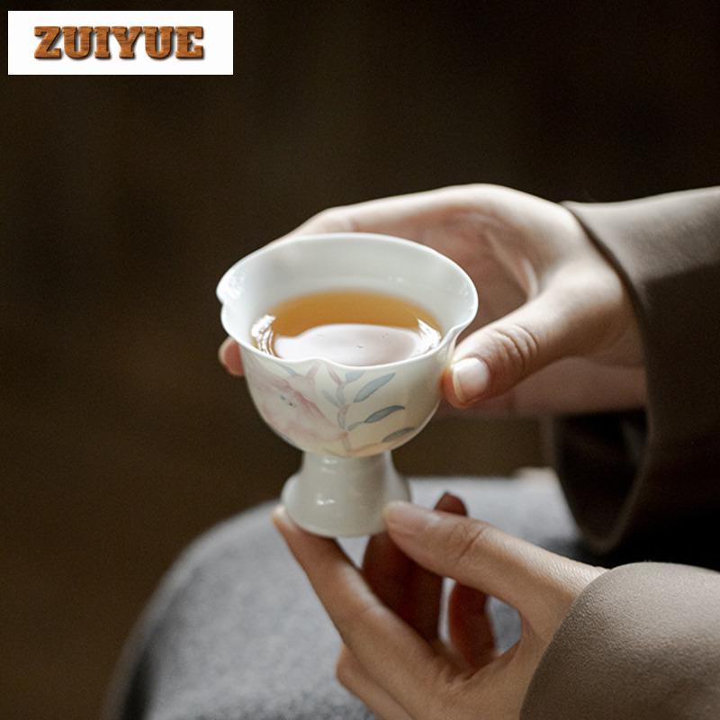 2pc/lot Japanese Hand Drawn Lily High Footed Teacup Ancient Flower Mouth Tea Bowl Cup For Tea Personal Cup Chazhan Tea Mug 75ml