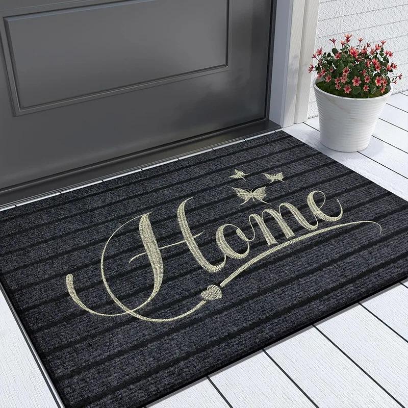 Minimalist Doormat Black Steady Style Non-slip Cushioned Entrance Mat, Machine Washable, Practical for Dust Prevention Mat