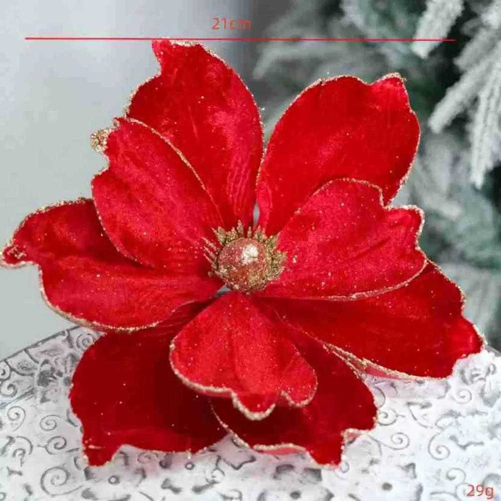Christmas Gifts Artificial Poinsettia Glitter Flower 21cm Sequin 3D Simulation Magnolia Xmas Tree Decoration Flannel