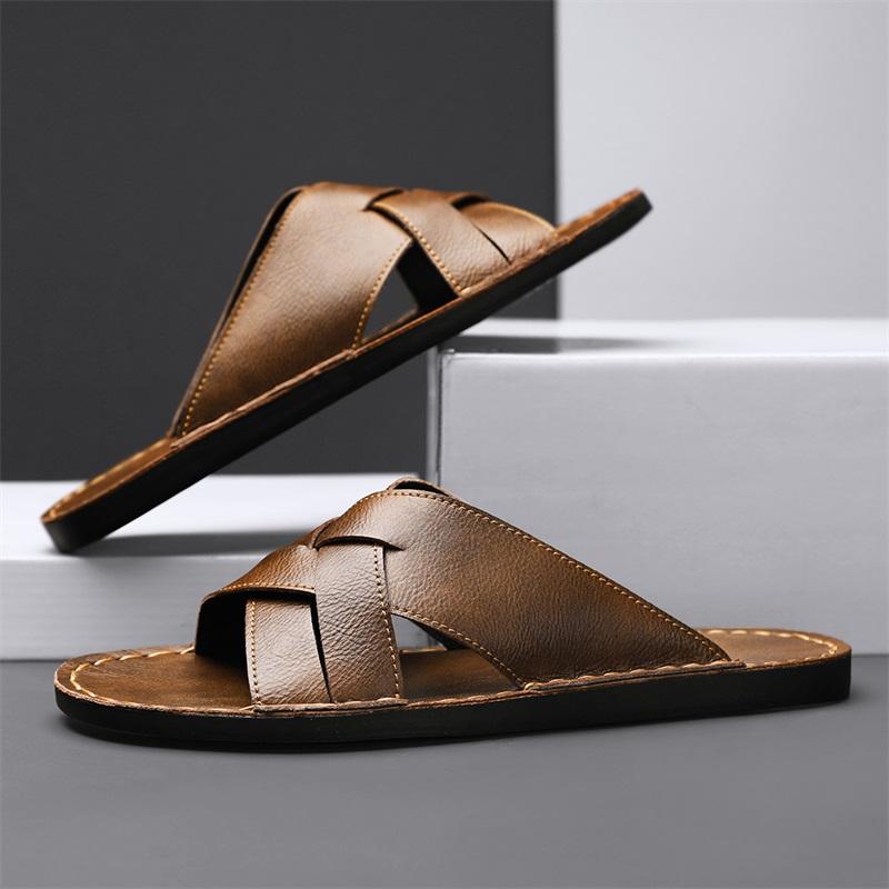 Fashion Simple Men's Sandals Solid Color Leather Men's Summer Shoes Casual Comfortable Open Toe Sandals Soft Beach Shoes Men's Sandal