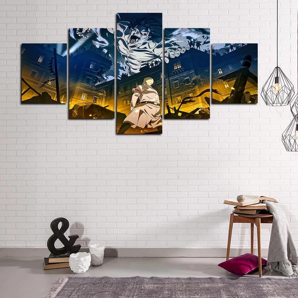 No Frame Modular 5 Pieces ATTACK ON TITAN Poster Canvas Painting Anime Characters Print Picture Living Room Home Decor Wall Art