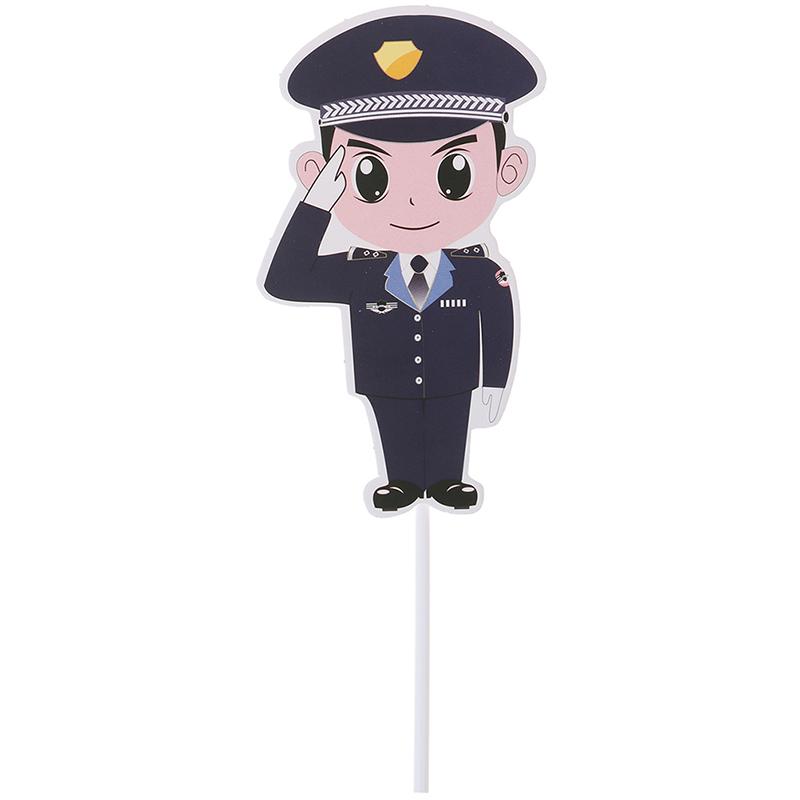 Precut Cartoon Police Car Plane Handcuffs Birthday Cupcake Toppers Decorations