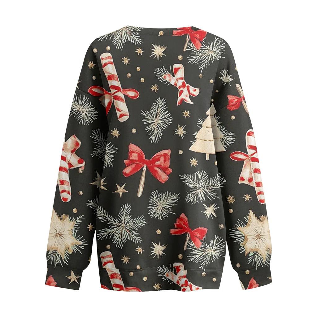 Women's Casual And Fashionable Christmas Print Long-Sleeved Top
