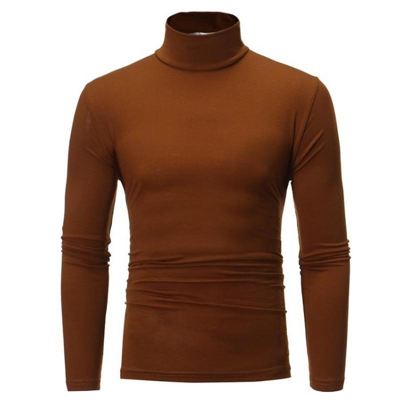 Men's Solid Color Long Sleeve T-Shirt Casual Basic High Neck Design Bottom Shirt Plus Size