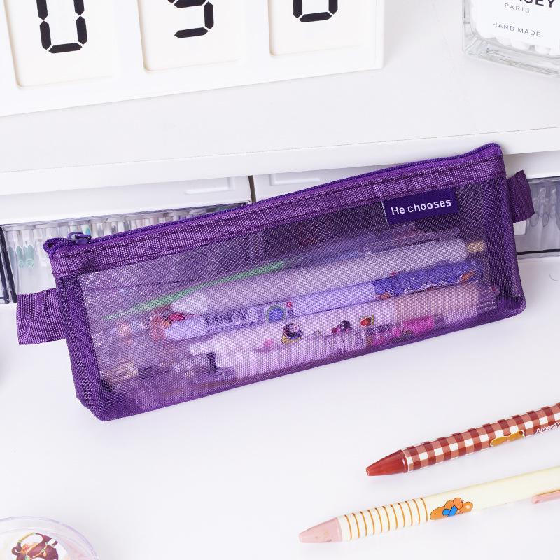 Retro Transparent Mesh Pencil Case - Large Capacity, Multi-functional Mini Storage Bag