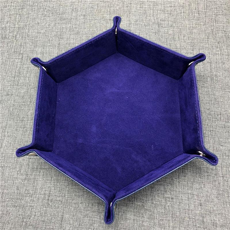 Rolling Folding Hexagon Dice Game Storage Tray PU Leather&Velvet Mat Holder Double Sided Thick Office Supplies Storage Tools