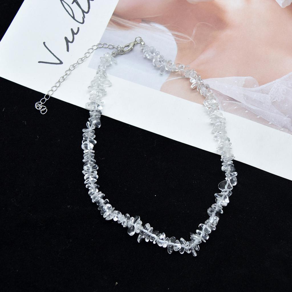 Japanese and Korean Retro Transparent Beaded Stone Necklace Spice Girl Irregular Crystal Stone Neck Chain Fairy Collarbone Chain Tide