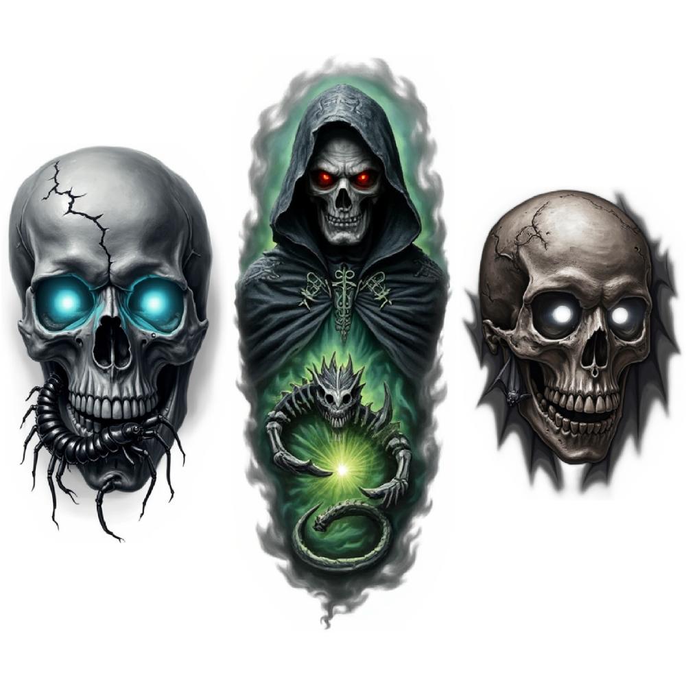 3pcs Temporary Tattoo Cracked Skull Pipe Butterfly Realistic Temporary Tattoos Snowflake For Arms Men Adults