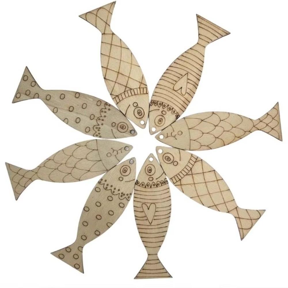 40PCS Blank Wooden Fish Cutouts Unfinished Fish Hanging Ornament Kindergarten
