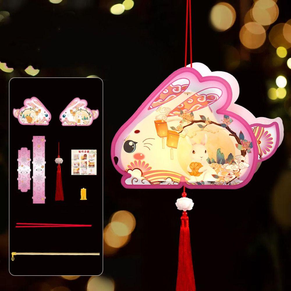 Cartoon Mid-Autumn Festival Lantern Glowing Lantern DIY Material Package Rabbit Lanterns  Gifts