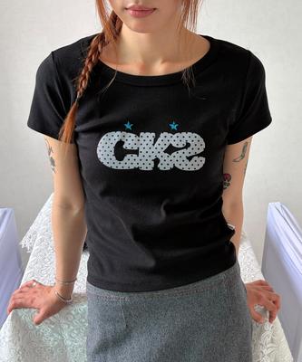 CHICKS Dot Star Bold Logo Slim Fit Short Sleeve T-Shirt Black