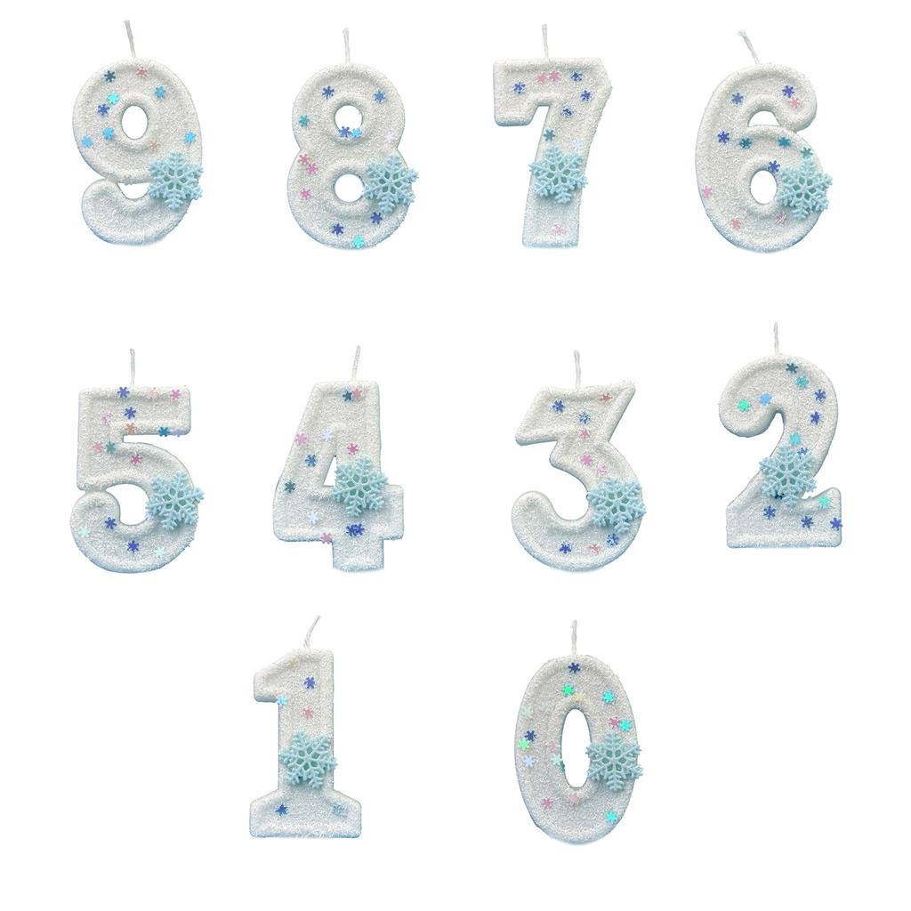 Winter Snowflake Themed Birthday Number Candle with Glittering Sequins For Parties Cakes And Special Occasion Decoration