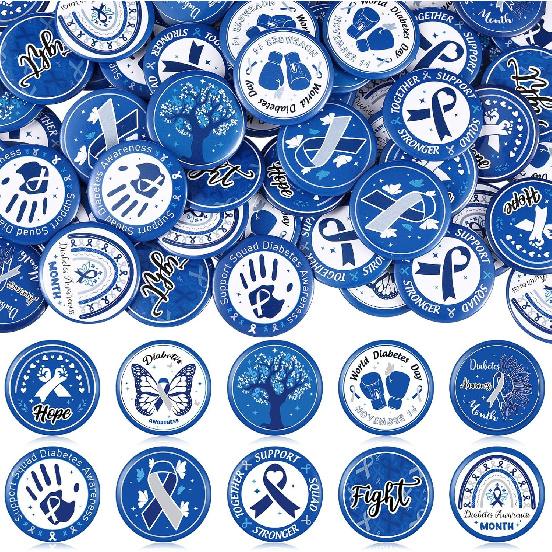 Quelay 100 Pcs Diabetes Awareness P Bulk Blue Cancer Awareness Supplies Diabetes Accessories Gifts 1.26 Inch Buttons for Campaigns Events Support Diabetes Awareness