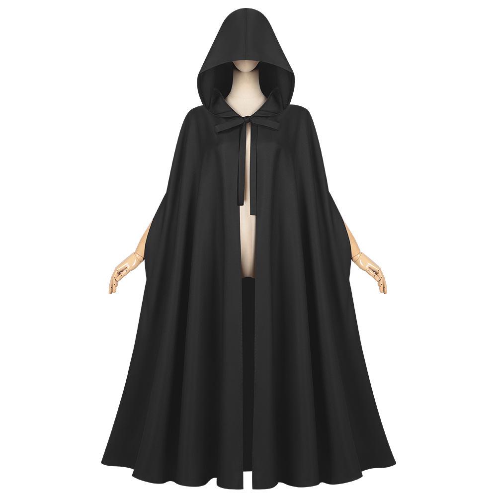 2025 Dark Medieval Hooded Cloak: Retro Stand Collar Halloween Cape, Solid Color