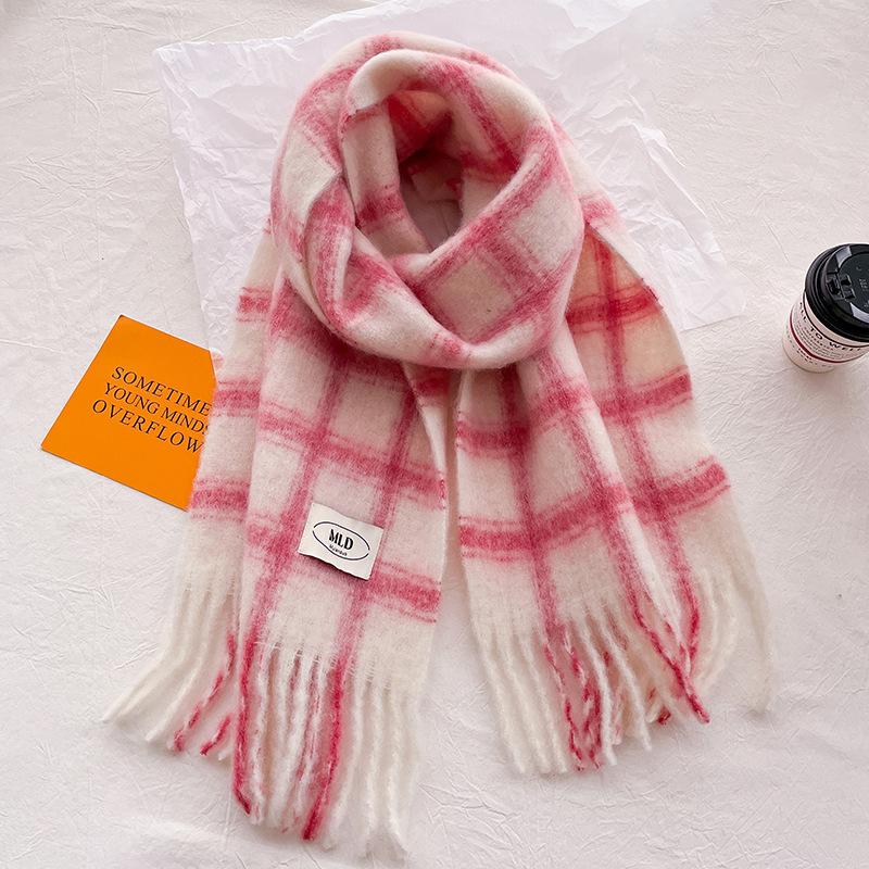 Women's Wool Plaid Scarf Winter Thickened Versatile Shawl Plush Scarf