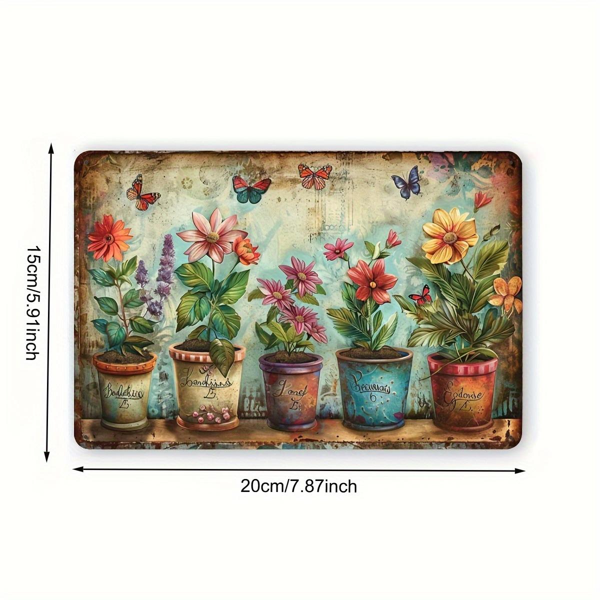 

Vintage Garden Iron Hanging DecorRustic Planters and Colorful Floral Designs Perfect for HomeOffice Cafe or Bar Decoration 20x30cm（7.8x11.8inch）