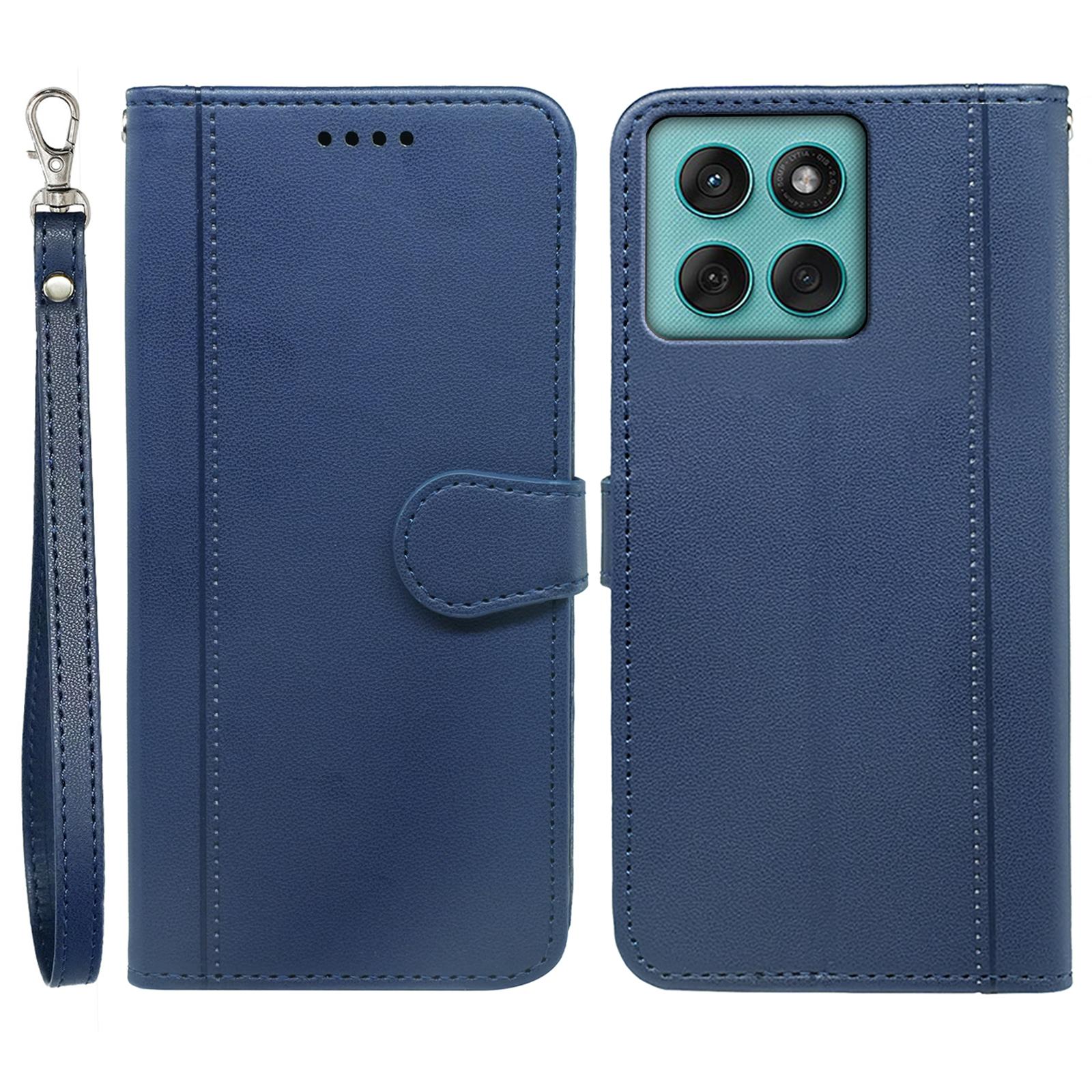 

For Motorola Edge 60 Fusion 5G Wallet Case Magnetic Snap Leather Phone Cover with Strap Blue