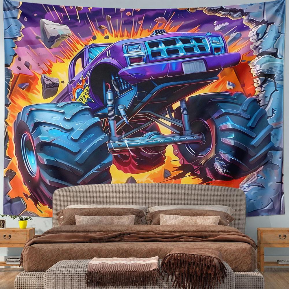 "Monster Truck Busting Through Wall" Pattern Wall Hanging Tapestry Decorative Tapestry Home Decor for Bedroom and Living Room