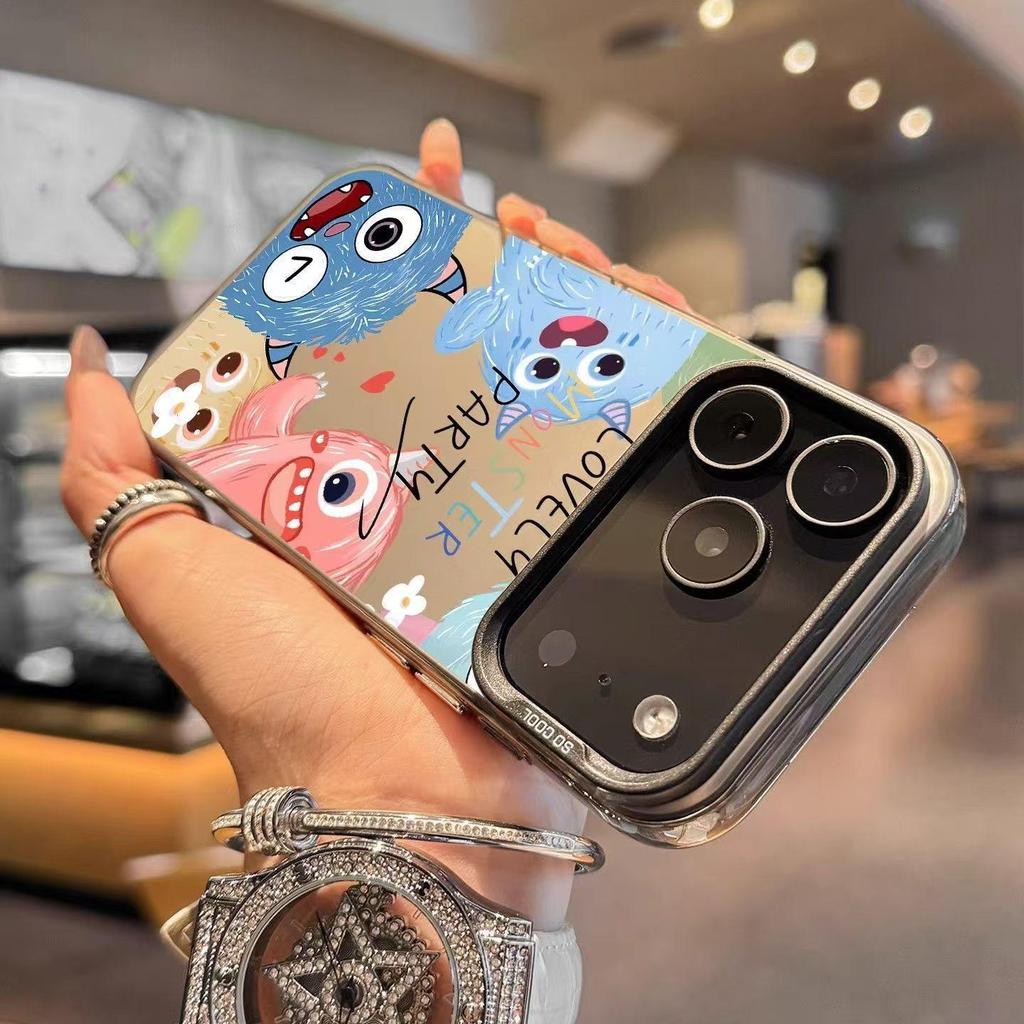 Graffiti Cartoon Monster Silver Phone Case for Apple 15/16/17 Pro & 12/13/14 Pro Max