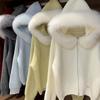 Damenmantel mit Kapuze und großem Pelzkragen, Reißverschluss, Pullover, Herbst- und Winter-Lässiger Stil, Gut aussehender Strick-Cardigan