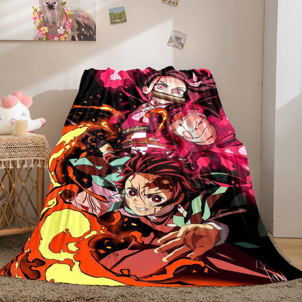 Tanjiro Kamado Nezuko Kamado Print Blanket Warm Comfortable Flannel Cover For Bedrooms, Sofas, Beds, Chairs LXRa3
