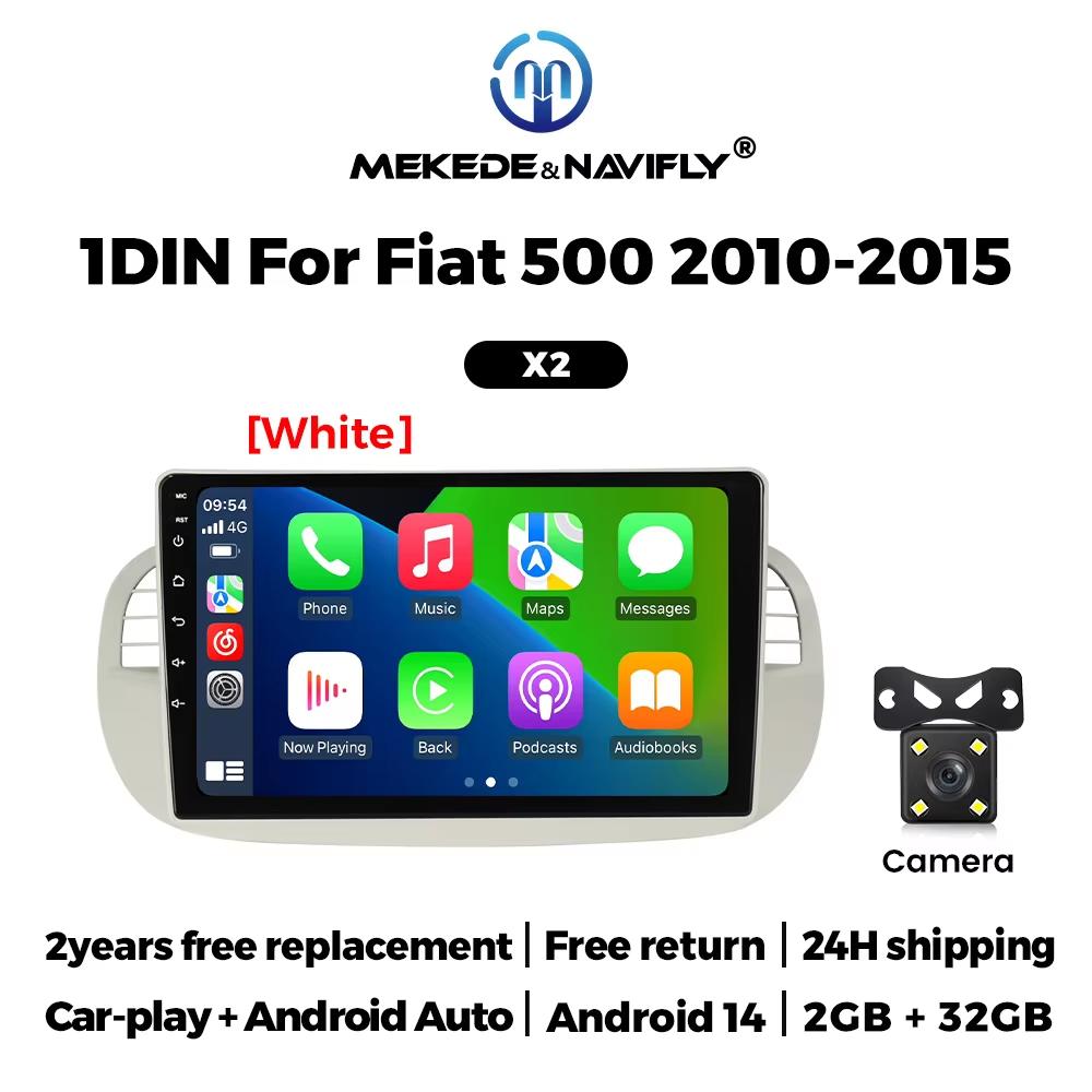 1Din Car Intelligent System Car Radio 2+32G For Fiat 500 2007- 2015 Android 14 Auto Multimedia Player Carplay GPS Navigation DSP