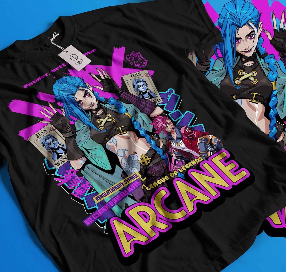 

Футболка Jinx Arcane, футболка с графикой Jinx Arcane из японского аниме-мультфильма, подарок 386 4XL