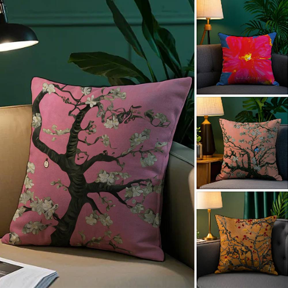 Watercolor Painting of Orchid Plants Pillow Case Silky elegant Comfort Sofa Bed Invisible zipper Beach pillowcase