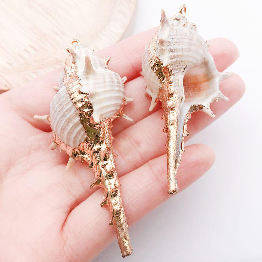 White & Yellow Electroplated Ocean Shell Conch Pendant Charm for DIY Jewelry