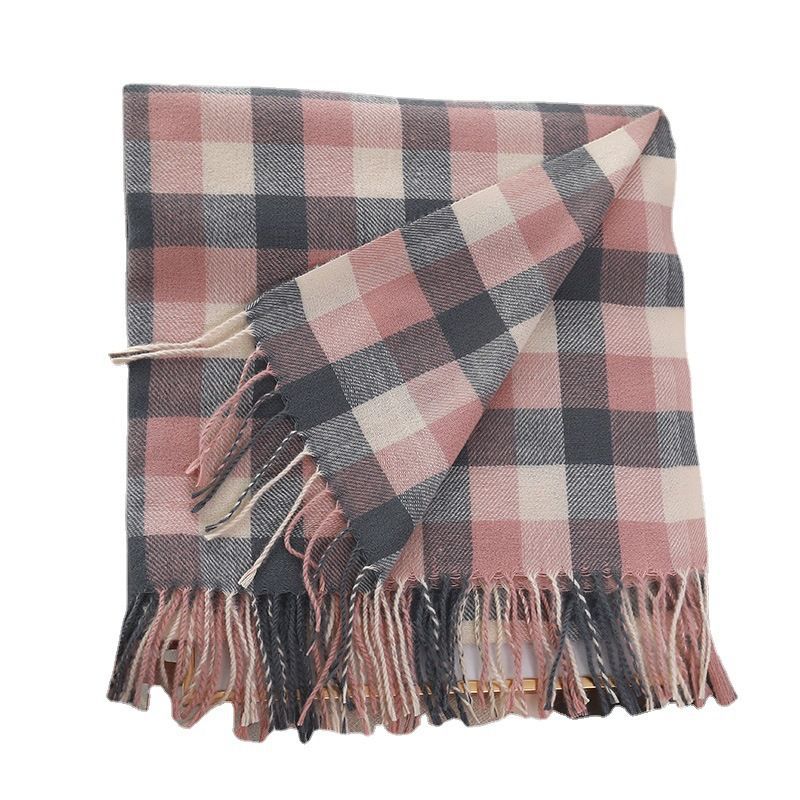 Autumn and Winter Korean Style Color Blocked Imitation Cashmere Plaid Fashionable and Versatile Thickened and Warm Student Shawl