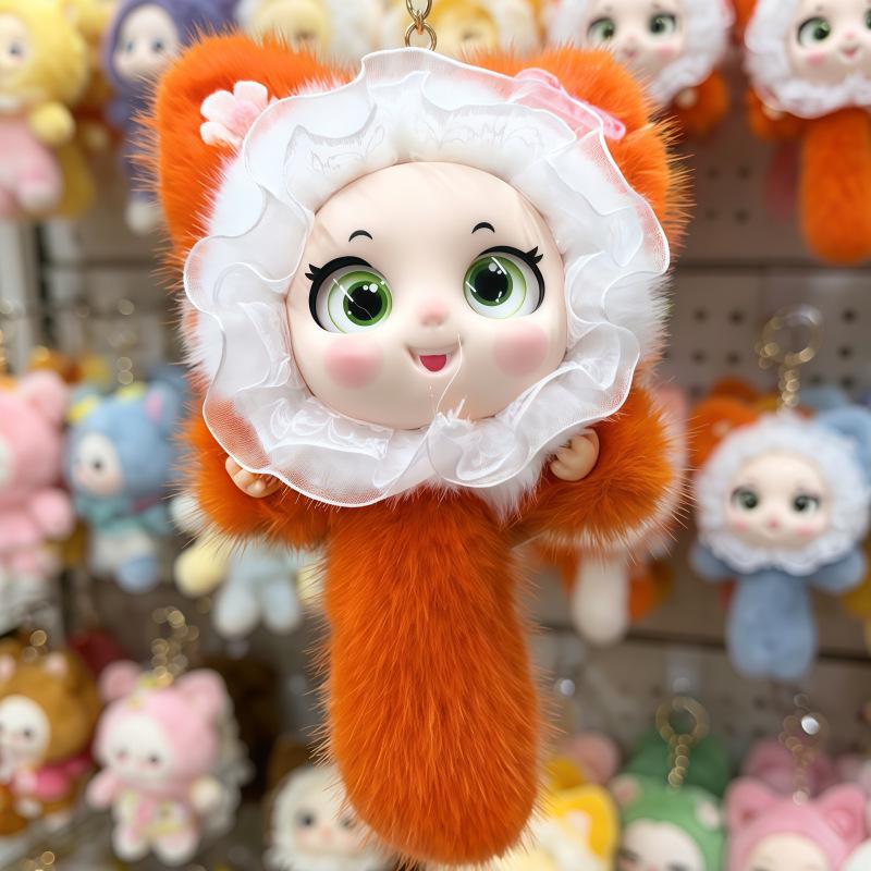 Smiling Little Fox Plush Ornament Keychain – Multi-Color Bag Charm