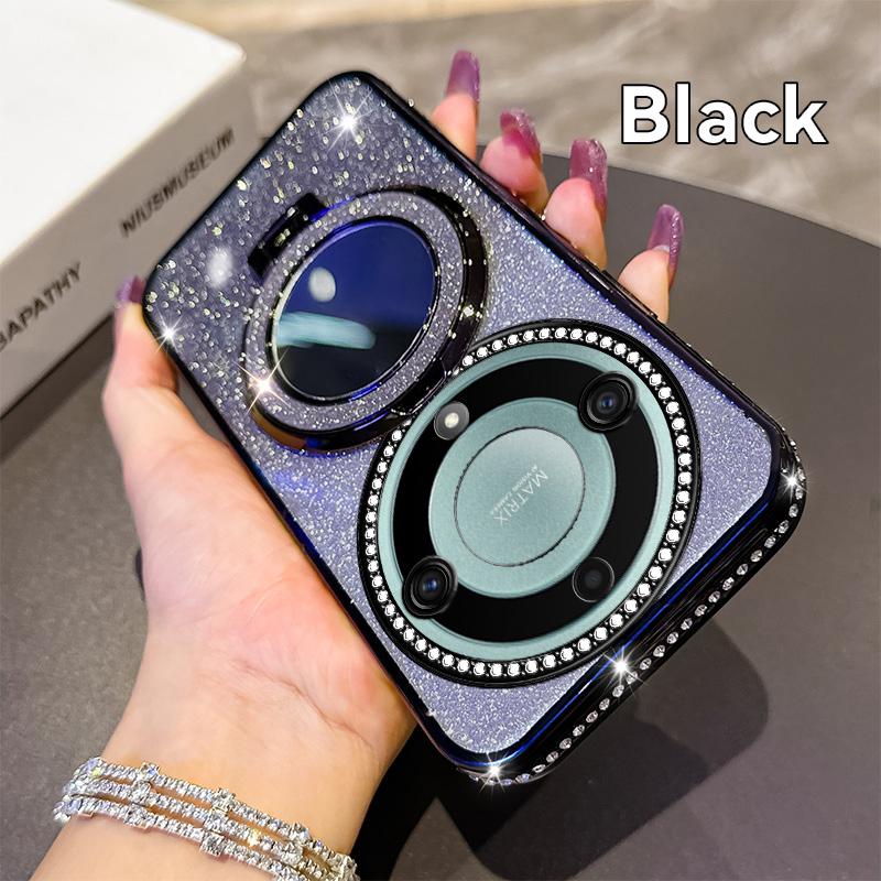 KEYSION Glitter Jewelled Magnetic Phone Case for HONOR X9b 5G X9A 5G Makeup Mirror Stand Shockproof Cover for Magic 6 5 Lite 5G