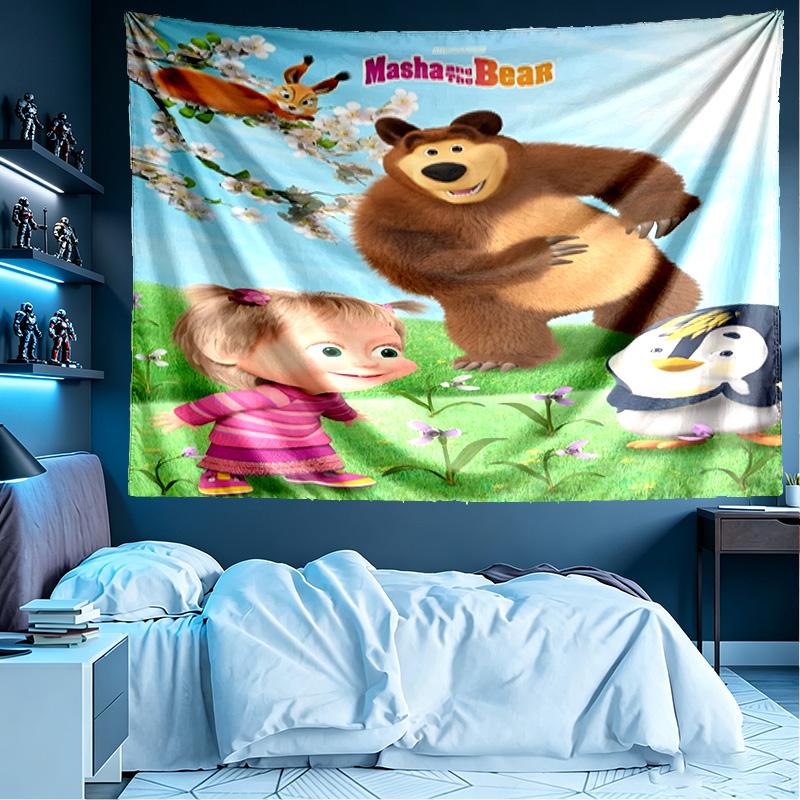 Masha and The Bear Print Tapestry, Lightweight Wall Hanging, for Bedroom, Dorm, Living Room, Home Art Decor - Birthday Christmas Gift for Friends