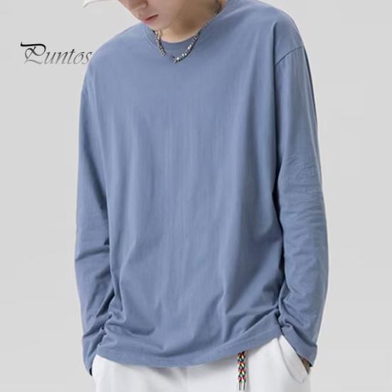 Herren T-Shirt Rundhals Langarm Einfarbig Pullover Tops Lockere Passform Weiches Atmungsaktives T-Shirt Home Gym Street Wear