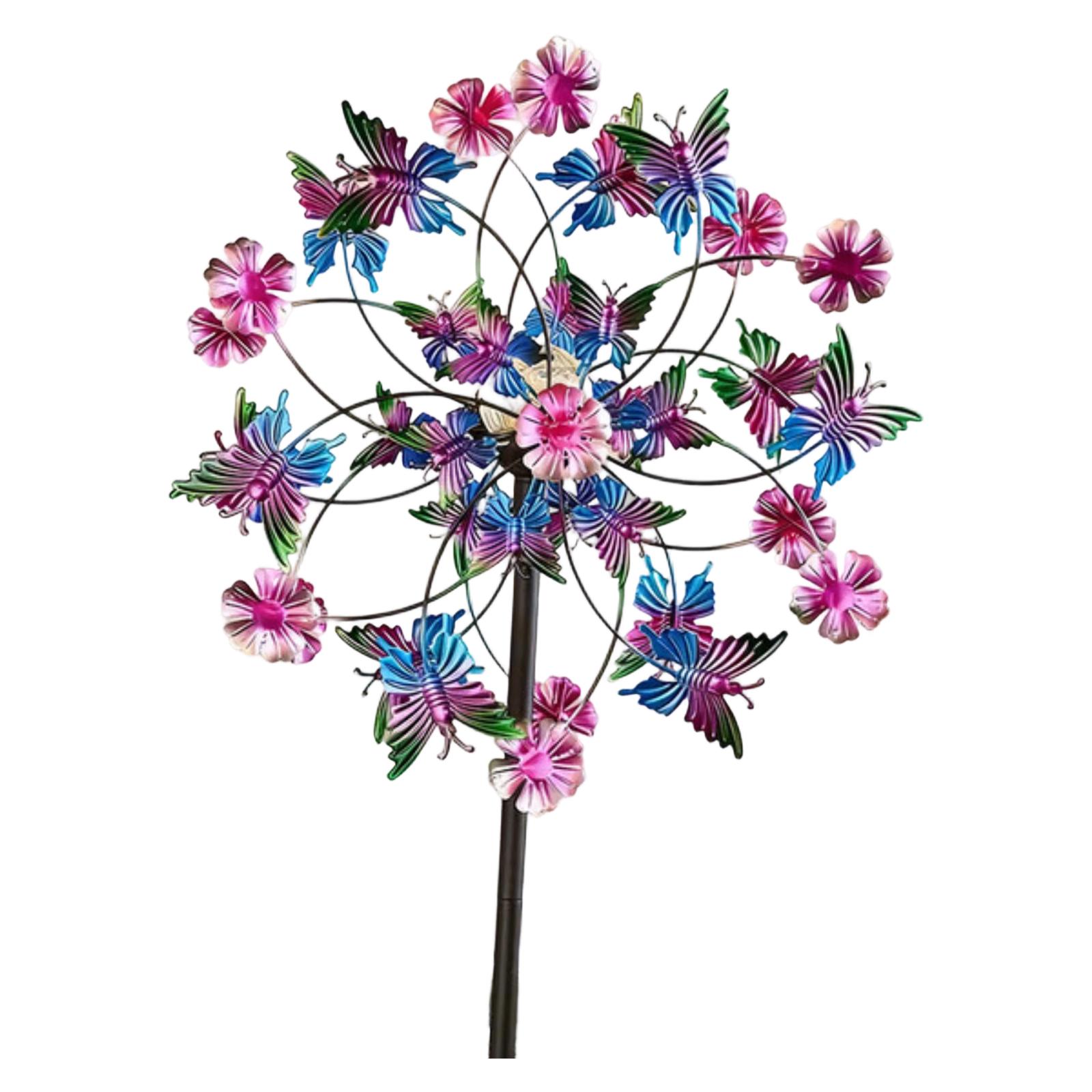 Outdoors Solar Wind Spinners With Decorative Flowers, Solar Wind Spinners 360°, Double WindSpinners Outdoor, Outdoors WindSpinners For Patio, One Size