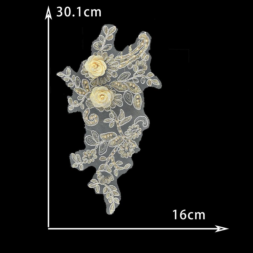 Golden Yellow I Water-Soluble Embroidery Three-Dimensional Lace Bead Sticky Flower Diy Sewing Decoration With Clothing Accessories Lace