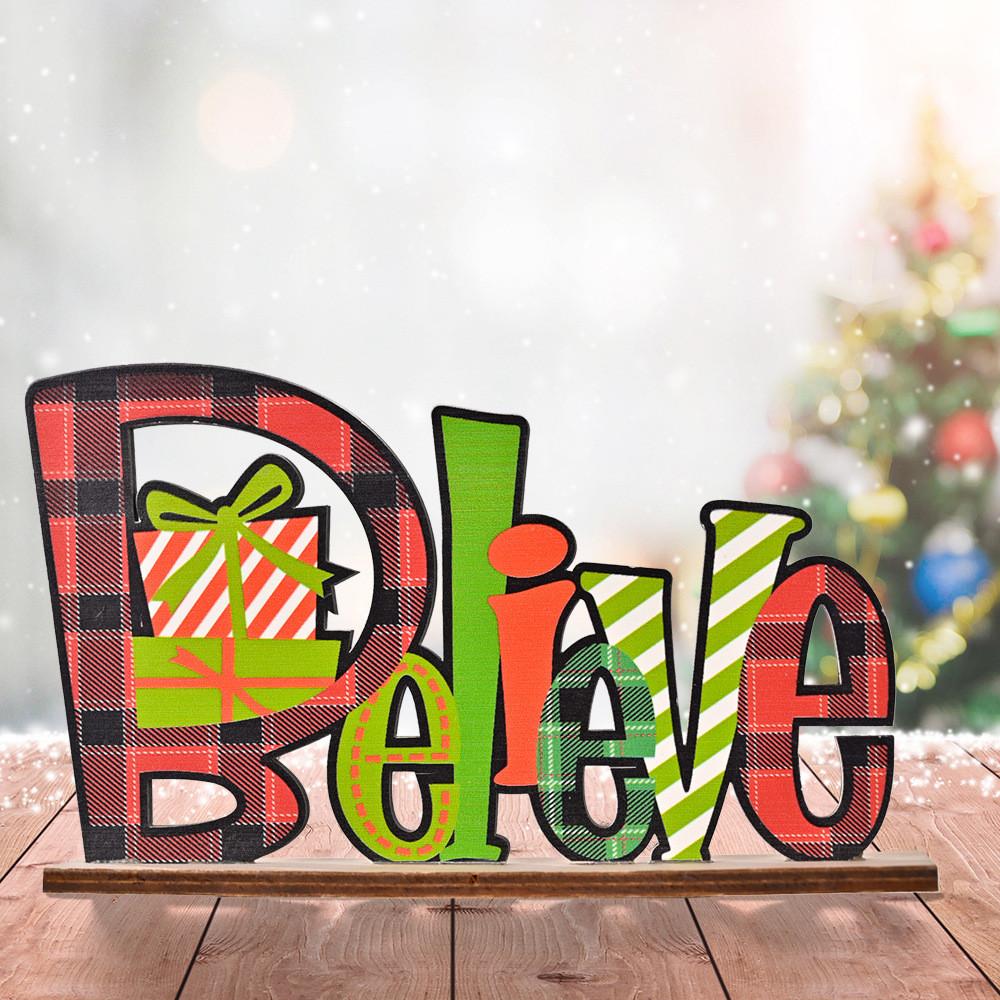 

Christmas Enchanting Wooden Alphabet Pieces Stylish Printed Table Decorations For Holiday Fun E Believe
