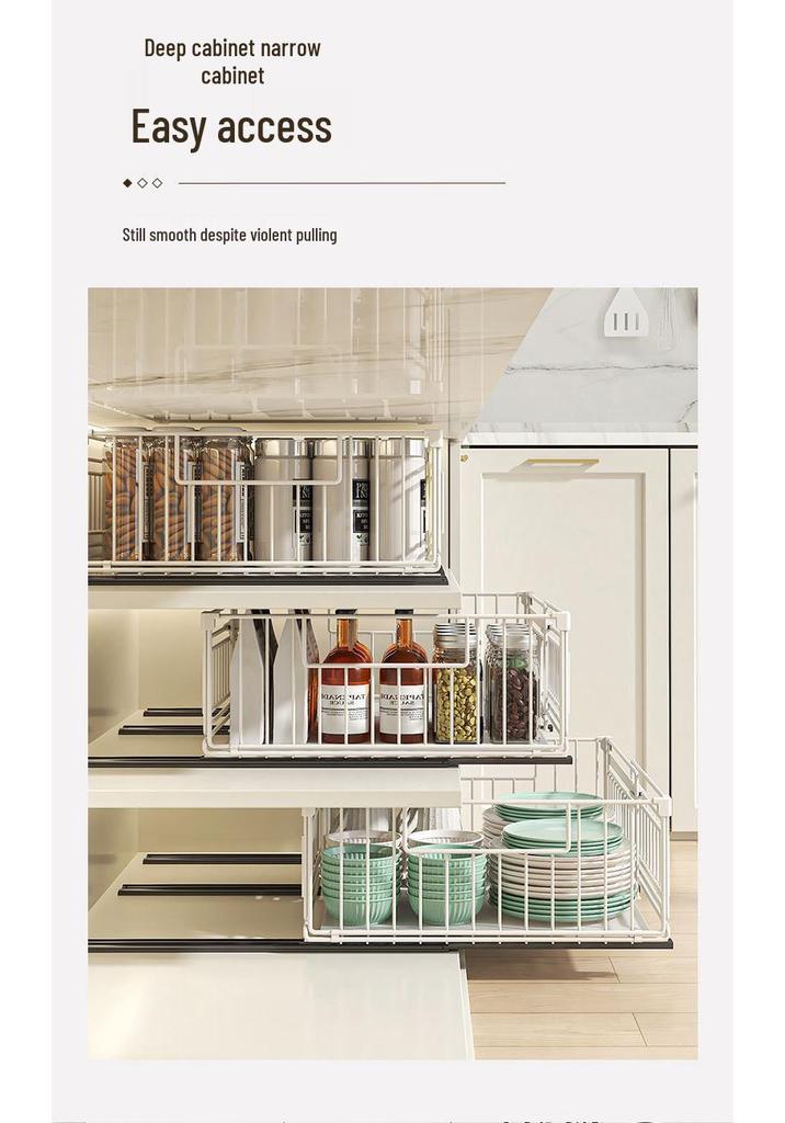 Under-Sink Pull-Out Storage Rack for Seasonings, Dishes, and Bowls