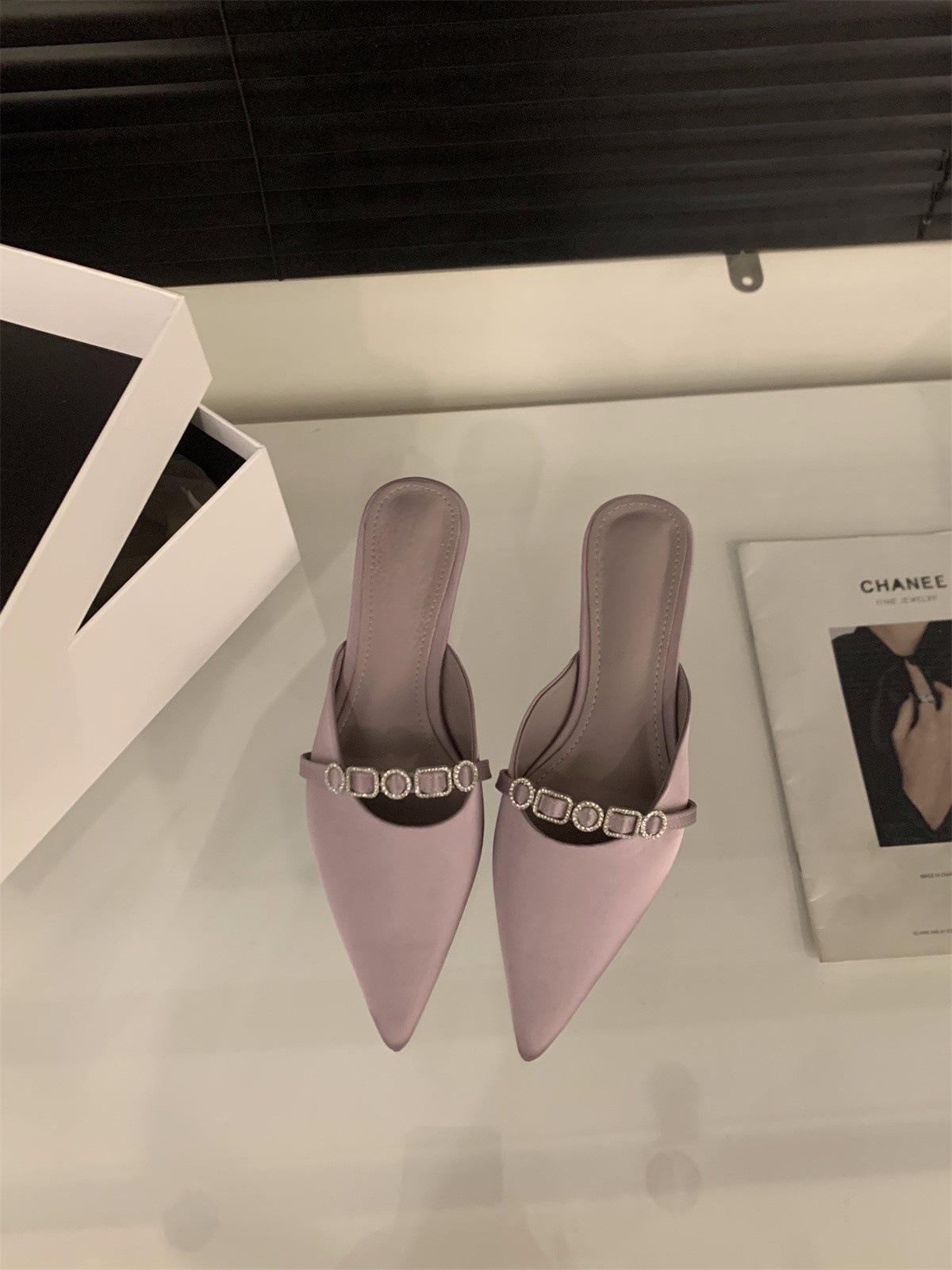 

Туфли-полусапожки на толстом каблуке со стразами, женские туфли, весенний темперамент феи с юбкой, одинарные туфли 43 фиолетовый