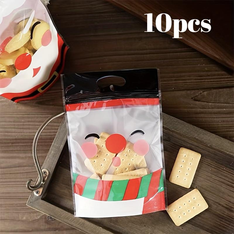 

10pcs Christmas Handle Bag for Candy Chocolate Cookie Nougat Biscuit Xmas Packing Gift Santa Zipper Bags