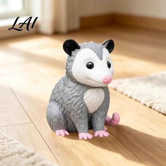 Decorative Front Yard Art 3D Printed Opossum Statue Realistic Animal Figurine Vivid Expression Decor for Patio Details Seasonal Ornament And
