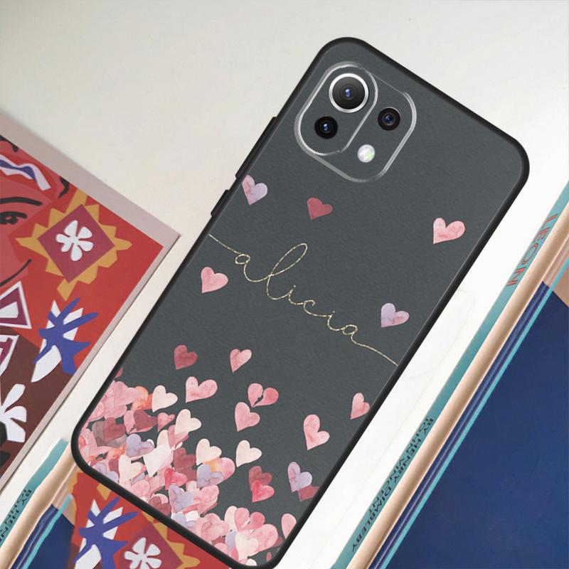 Custom Polka Heart Rose Gold Monogram Case For POCO F5 X3 X5 Pro F4 X4 GT F3 M5s M5 Cover For Xiaomi 13 Lite 12 11 11T 12T Pro