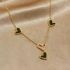 Gold Heart Black Enamel Pendant Necklace Dainty Choker For Women